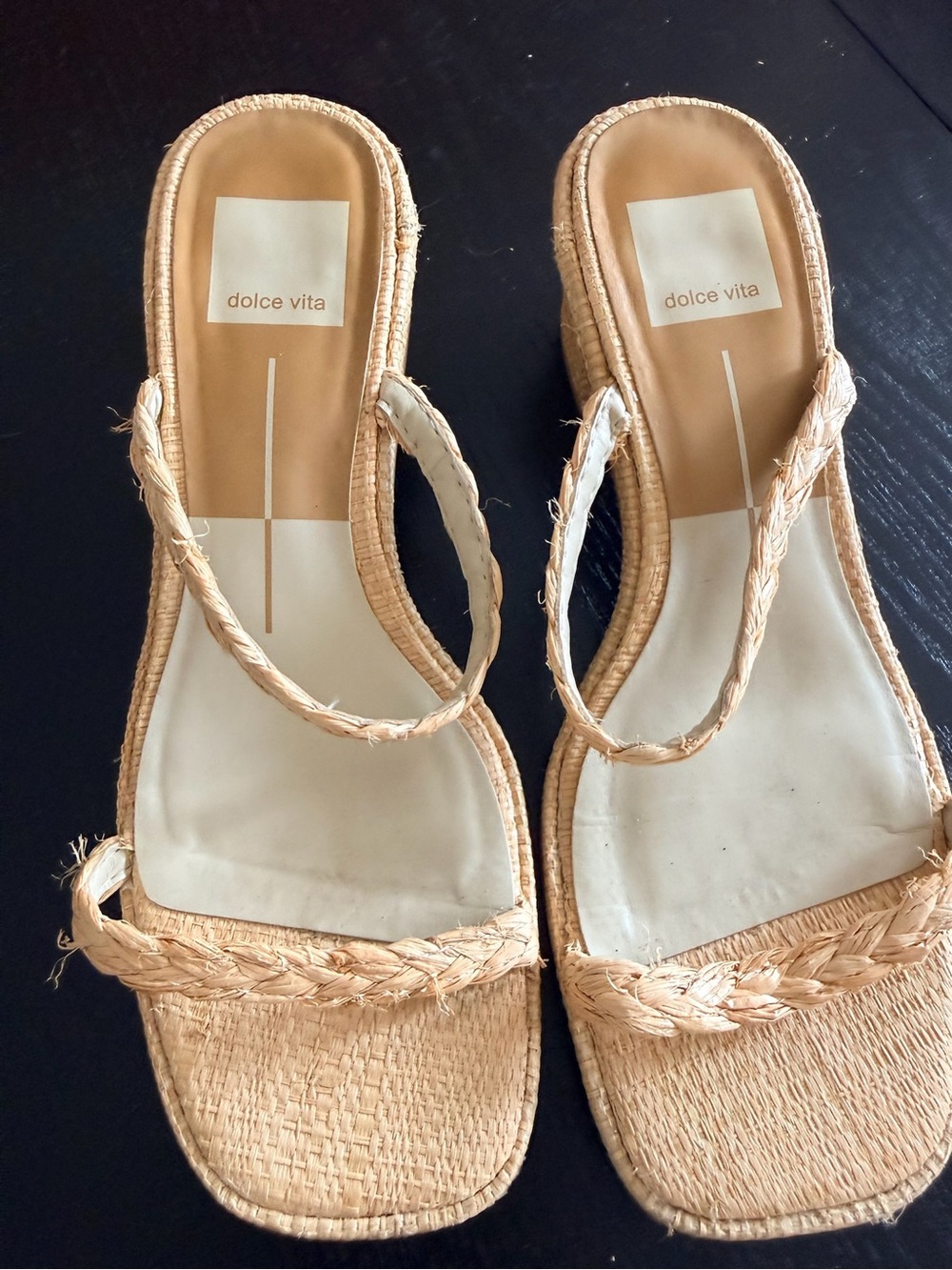 Dolce Vita Beige Braided Raffia Slide Sandals